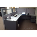 Steelcase Grey Cubicle Style Dual Pedestal L Suite Desk